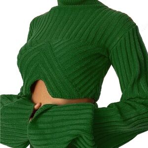 Hanifa Green Sia Crop Turtleneck Sweater M